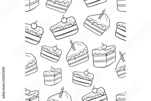 slice cake seamless pattern with doodle style