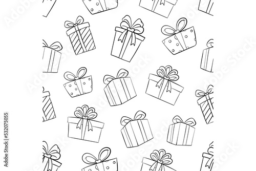 doodle birthday gift box in seamless pattern