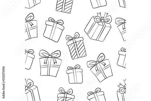 doodle birthday gift box in seamless pattern