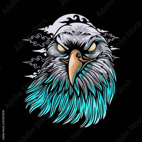 vector illustration colorful eagle head with a dashing position vintage illustration