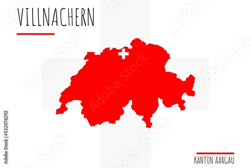 Villnachern: Illustration einer Markierung der Stadt Villnachern in den Umrissen der Schweiz im Kanton Aargau photo