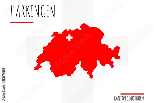 Härkingen: Illustration einer Markierung der Stadt Härkingen in den Umrissen der Schweiz im Kanton Solothurn