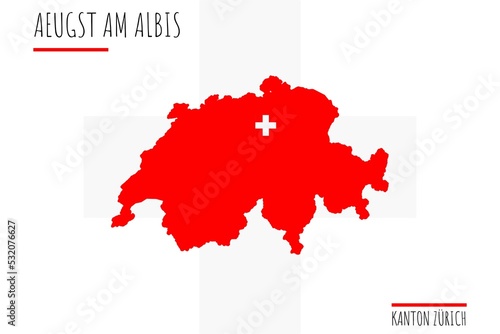 Aeugst am Albis: Illustration einer Markierung der Stadt Aeugst am Albis in den Umrissen der Schweiz im Kanton Zürich photo