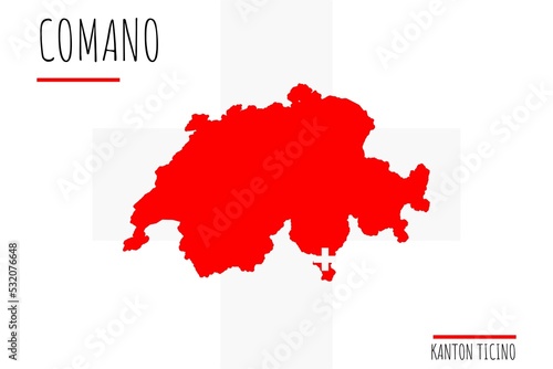 Comano: Illustration einer Markierung der Stadt Comano in den Umrissen der Schweiz im Kanton Ticino photo