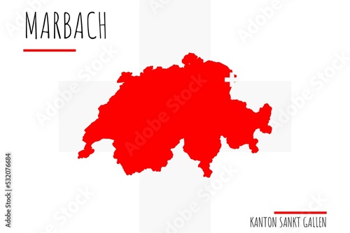 Marbach: Illustration einer Markierung der Stadt Marbach in den Umrissen der Schweiz im Kanton Sankt Gallen photo