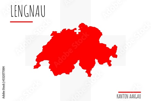 Lengnau: Illustration einer Markierung der Stadt Lengnau in den Umrissen der Schweiz im Kanton Aargau photo