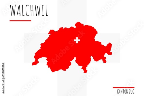 Walchwil: Illustration einer Markierung der Stadt Walchwil in den Umrissen der Schweiz im Kanton Zug