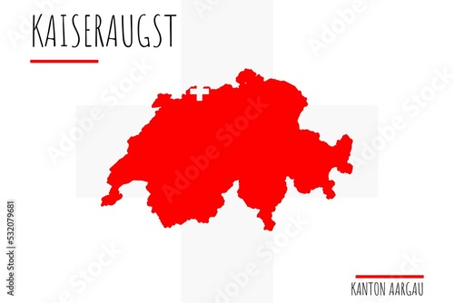 Kaiseraugst: Illustration einer Markierung der Stadt Kaiseraugst in den Umrissen der Schweiz im Kanton Aargau photo