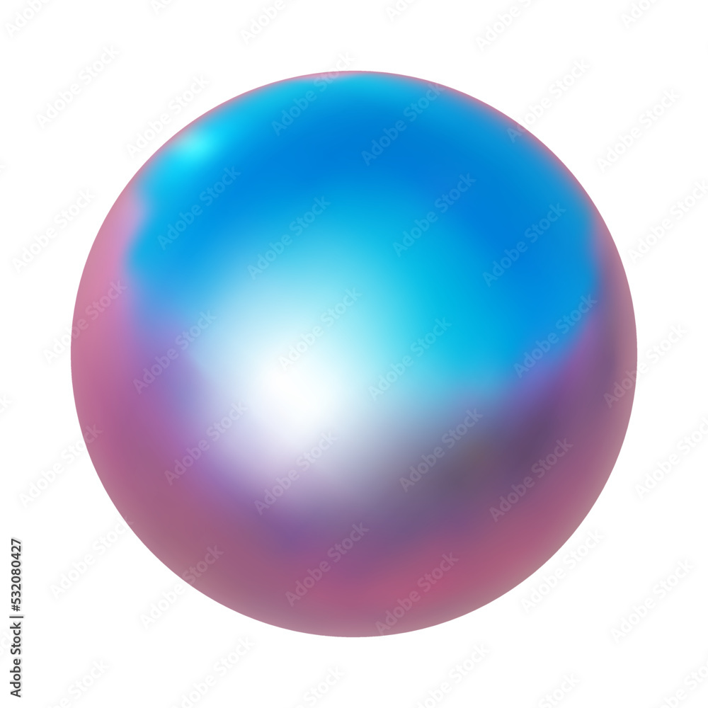 3d pink blue metal neon gradient shere render. Vector abstract ball. Futuristic iridescent holographic isometric shape