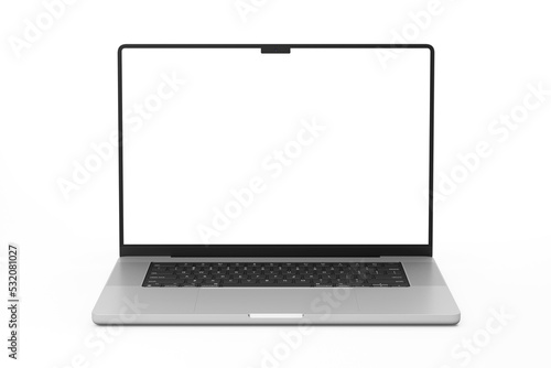single modern pro laptop notebook with 16 inch screen display realistic mockup in perspective view 3d rendering isolated
