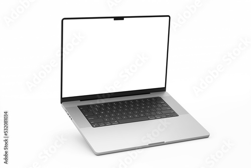 notebook pro laptop computer with wide 16 inch digital screen display realistic mockup 3d rendering isolated  photo