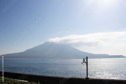 Sakurajima Volcano  Active Volcano  with blue sea in Kagoshima  Kyushu  Japan