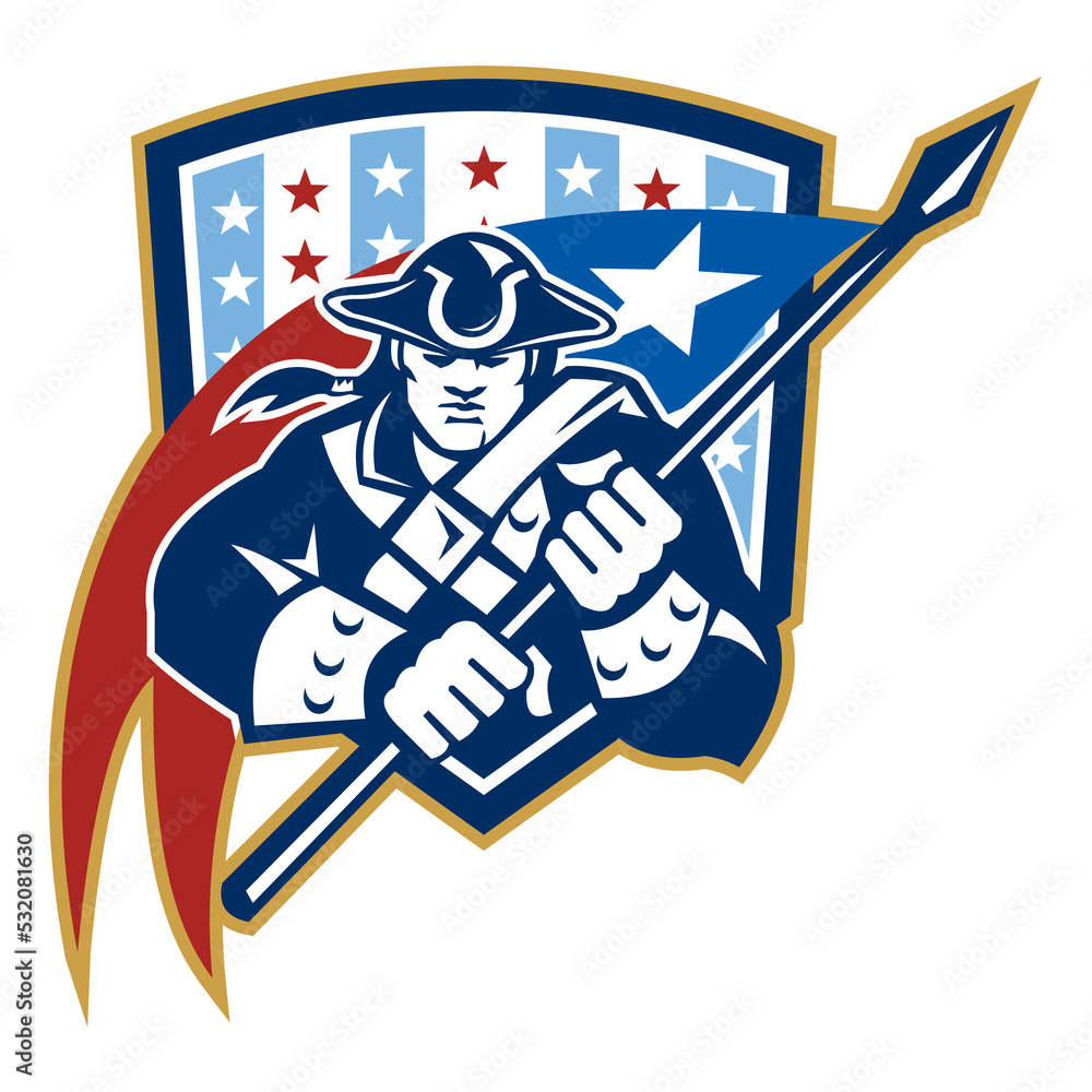 Naklejka premium American Patriot Holding Brandish Flag Crest