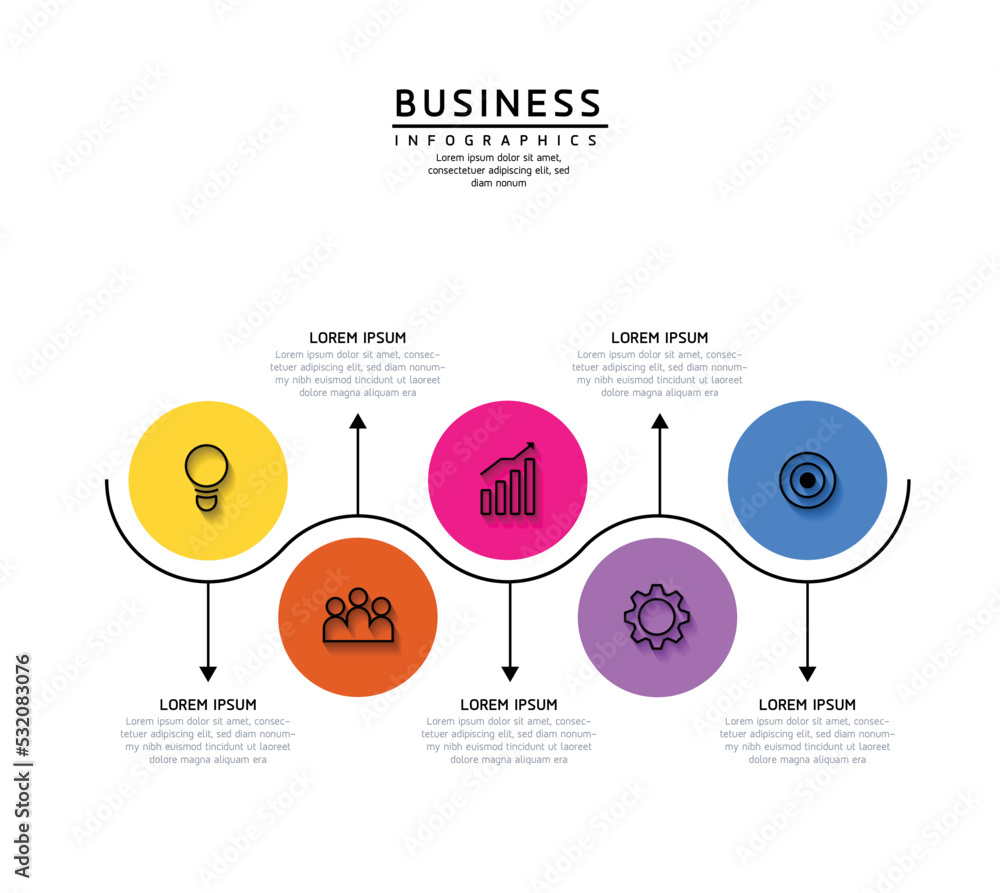 Vector illustration, infographics design, template, marketing, information, with 5 options or steps Vector illustration, infographics design, template, marketing, information, with 5 options or steps
