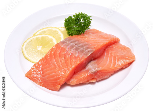 piece of salmon fillet on a ceramic plate