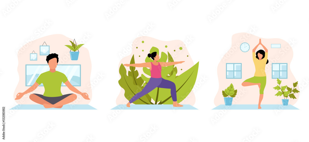 Yoga Meditation Scene Flat Bundle Design Yoga Meditation Scene Flat Bundle Design