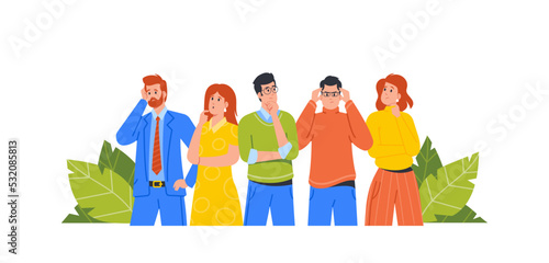 People Thinking, Searching Solution, Business Male and Female Characters Brainstorm, Pensive Businesspeople Research