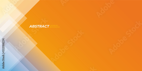Abstract geometric background template. Abstract transparent white glass on orange background with blue light