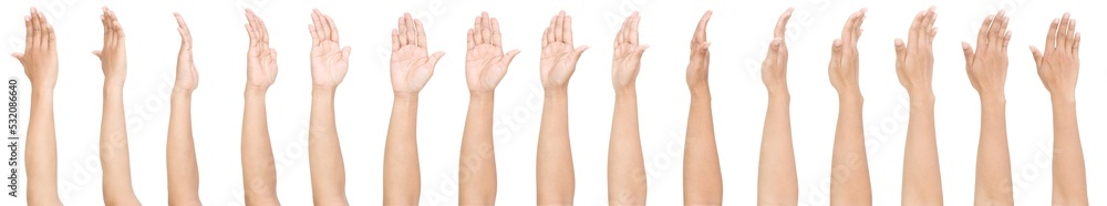 GROUP of Female asian hand gestures isolated over the white background. GROUP of Female asian hand gestures isolated over the white background.