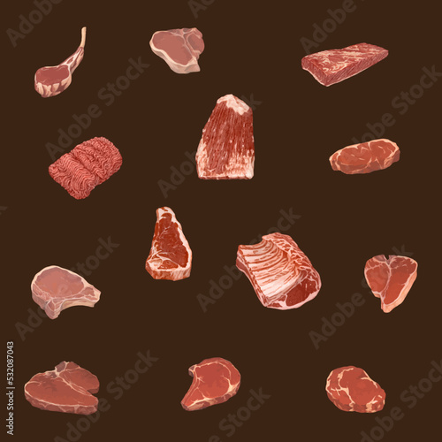 Set different cuts of meats vector illustration