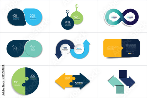 Two elements banner. 2 steps design, chart, infographic, step by step number option, layout.