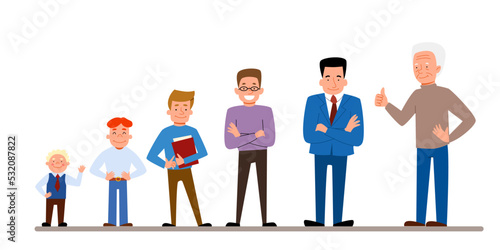 Skill enhancement. A set of six characters to level up. Vector illustration in a flat style.