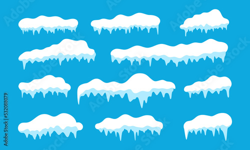 Snow is melting in many forms. Snow on a blue background
