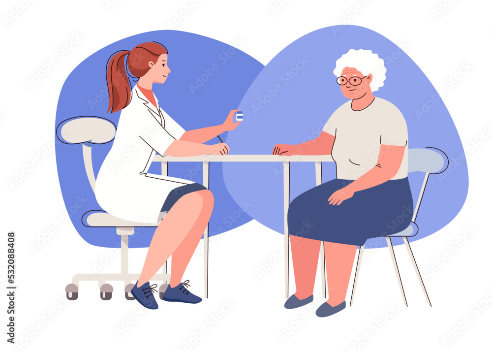Geriatric counseling. Visit to doctor of elderly patient. Primary
