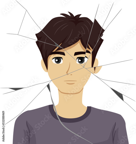 Teen Boy Broken Mirror Illustration
