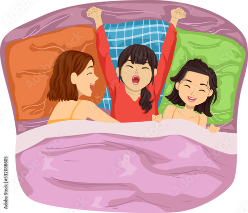 Teen Girls Sleep Over Bed Friends Illustration