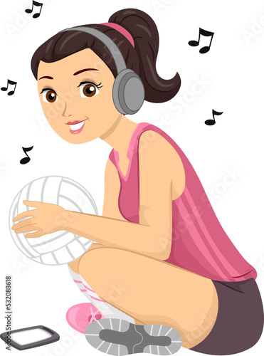 Teen Girl Volleyball Player Music Illustration