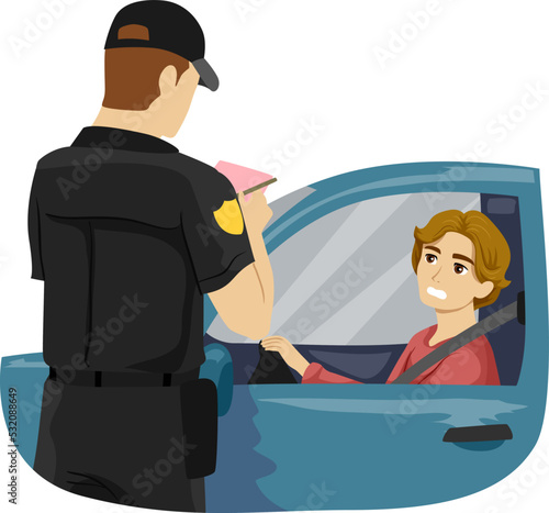 Teen Guy Drive Car Police Illustration