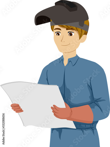 Teen Guy Read Welding Bluep...