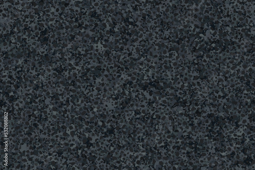 Dark grey textured asphalt seamless pattern top view. Black abstract tarmac texture. Vector illustration of road coat material. Grunge granular closeup surface. Bitumen grain highway backdrop