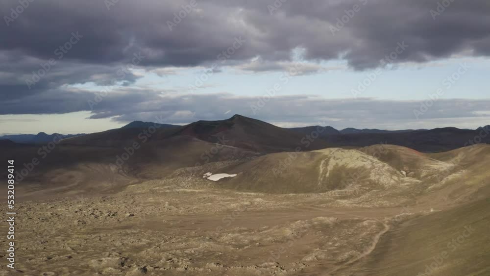 Flying Towards Ljótipollur Lake In Iceland On A Cloudy Day - drone shot Flying Towards Ljótipollur Lake In Iceland On A Cloudy Day - drone shot