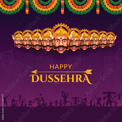 War of Lord Rama and Ravana Happy Dussehra, Navratri and Durga Puja festival of India