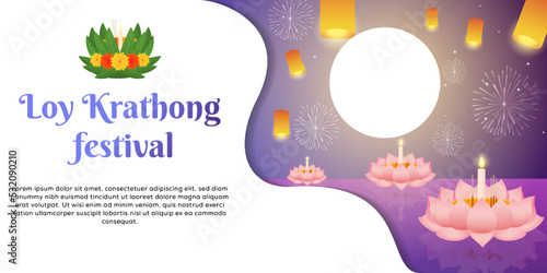 loy krathong festival horizontal banner illustration photo