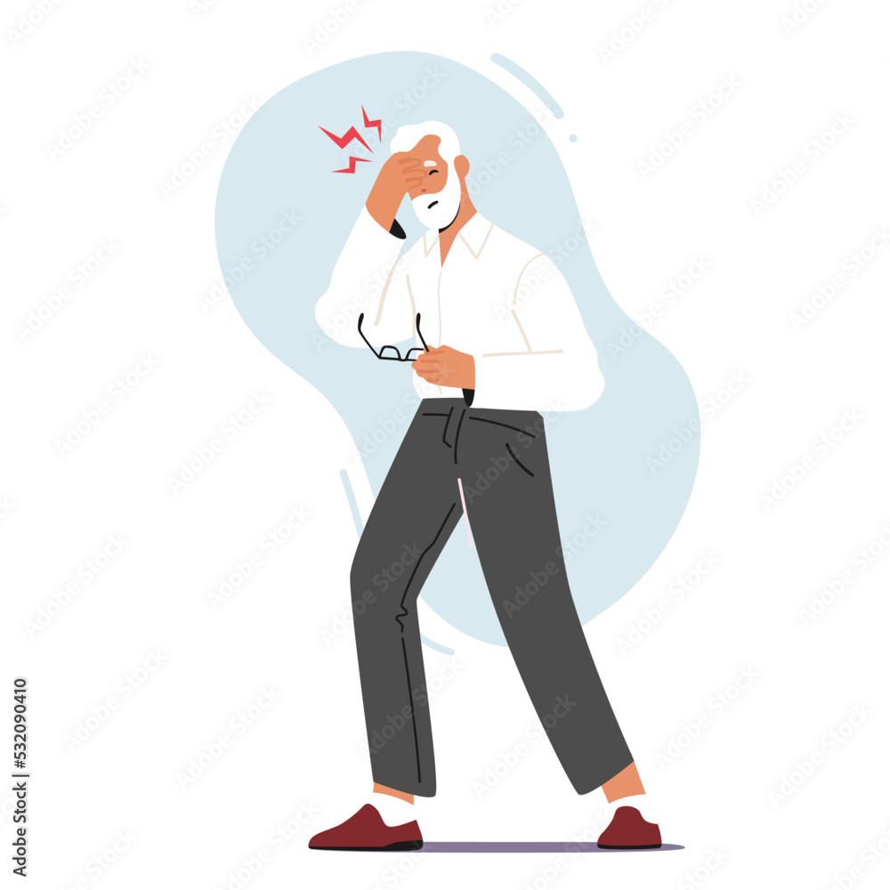 Elderly Male Character Feel Head Ache, Old man with Strong Pain. Pensioner Health Problem, Disease Symptoms Elderly Male Character Feel Head Ache, Old man with Strong Pain. Pensioner Health Problem, Disease Symptoms