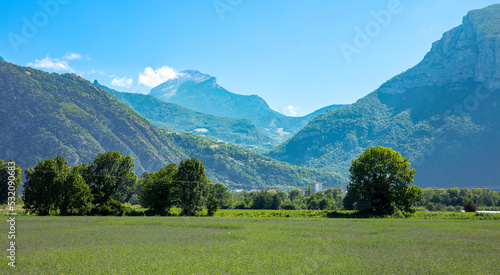 Panorama Switzerland landscape and blue sky