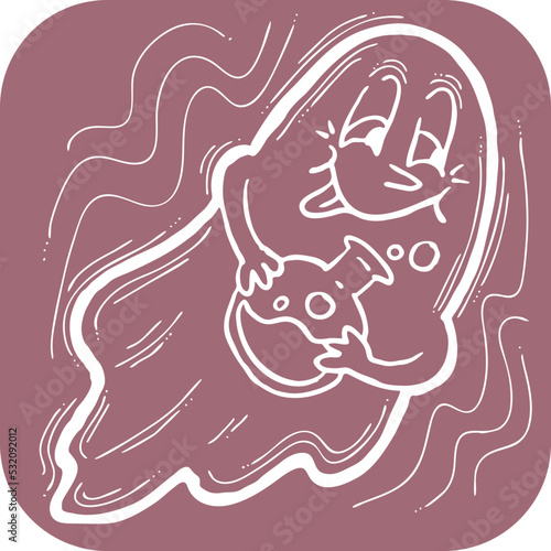 Scary cute Halloween ghost vector with funny face hand drawn illustration. Night spirit. Comic cartoon personage character for decorative design, poster print. decoration celebration, party invitation