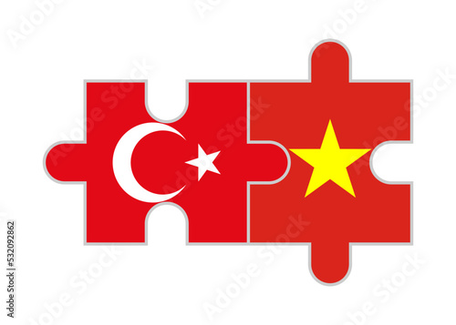 puzzle pieces of turkey and vietnam flags. vector illustration isolated on white background
