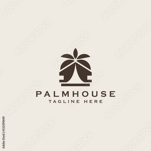 Palm tree house logo template. can be used for tropical beach home hotel or resort logo design vector illustration