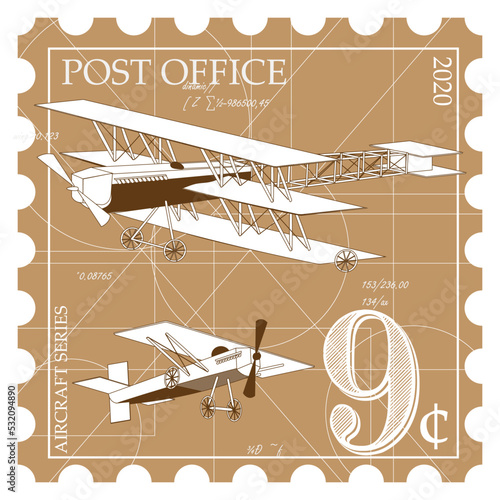 Traveling postcard stamp vector design. Vintage style.