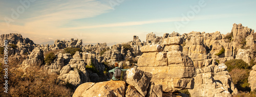 Panoramic of stones with beautiful shapes in the Torcal de Antequera- Malaga region in Spain