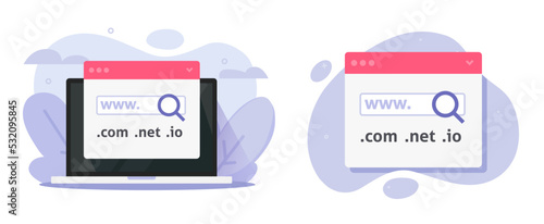 Domain name registration choose search icon vector or cybersquatting internet addresses technology, find and buy web site url, idea of hosting service modern design graphic illustration image