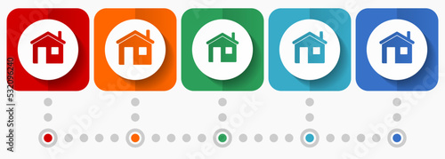 House, home vector icons, infographic template, set of flat design symbols in 6 color options