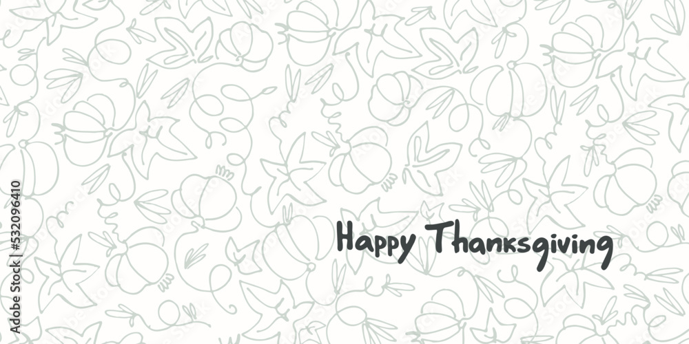 Thanksgiving Day holiday design. Hand lettering decorated with a garland of pumpkins and pumpkin leaves in line art. Greeting card template, logo, emblem Thanksgiving Day holiday design. Hand lettering decorated with a garland of pumpkins and pumpkin leaves in line art. Greeting card template, logo, emblem