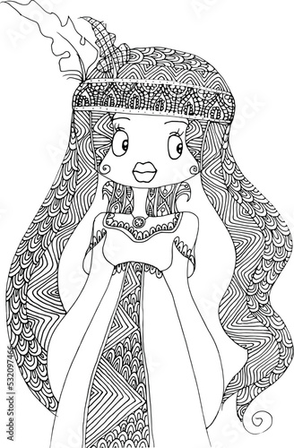 Black and white beauty hair mandala pattern design vector drawing