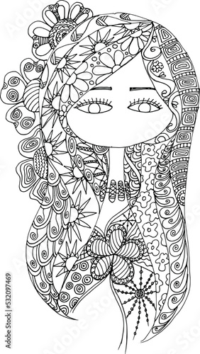 Black and white beauty hair mandala pattern design vector drawing