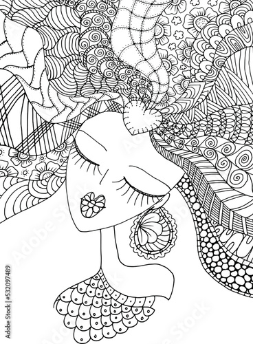 Black and white beauty hair mandala pattern design vector drawing